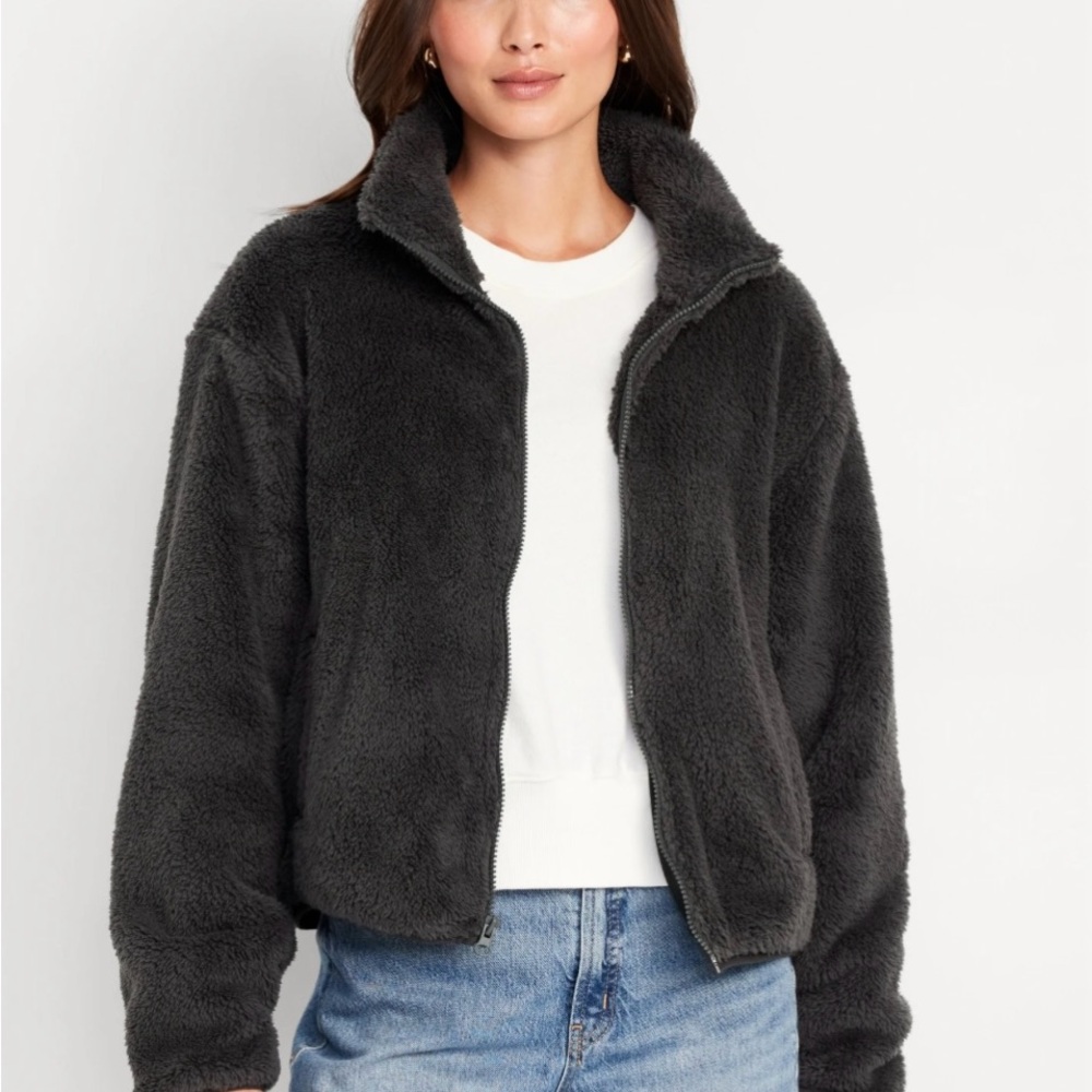 Old Navy Gray Sherpa Zip Jacket